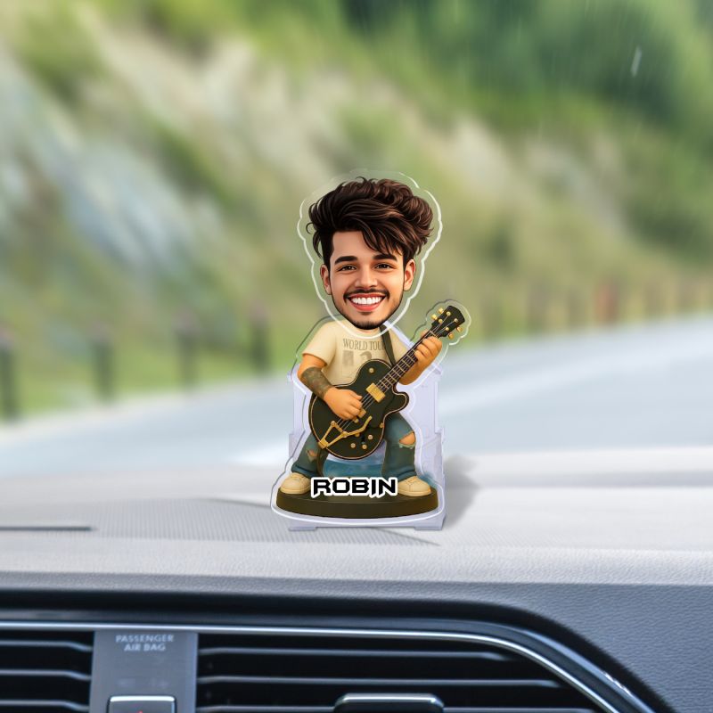 Personalized Guitarist Bobblehead Caricature Standee Gift for Musicians, Guitar Players & Music Lovers  Music Studio & Office Decor  Battery Powered Moving Head Feature